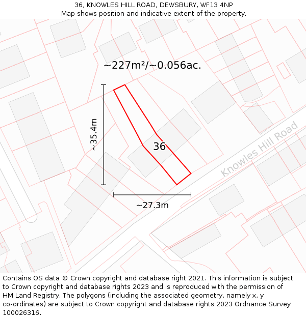 36, KNOWLES HILL ROAD, DEWSBURY, WF13 4NP: Plot and title map