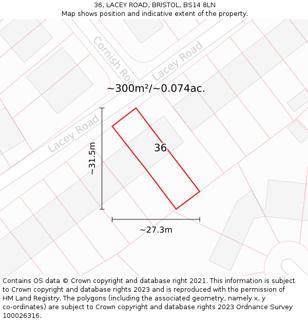 36, LACEY ROAD, BRISTOL, BS14 8LN: Plot and title map