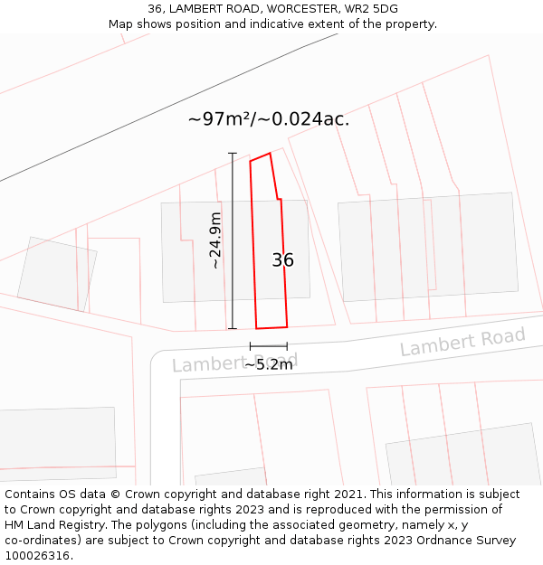 36, LAMBERT ROAD, WORCESTER, WR2 5DG: Plot and title map