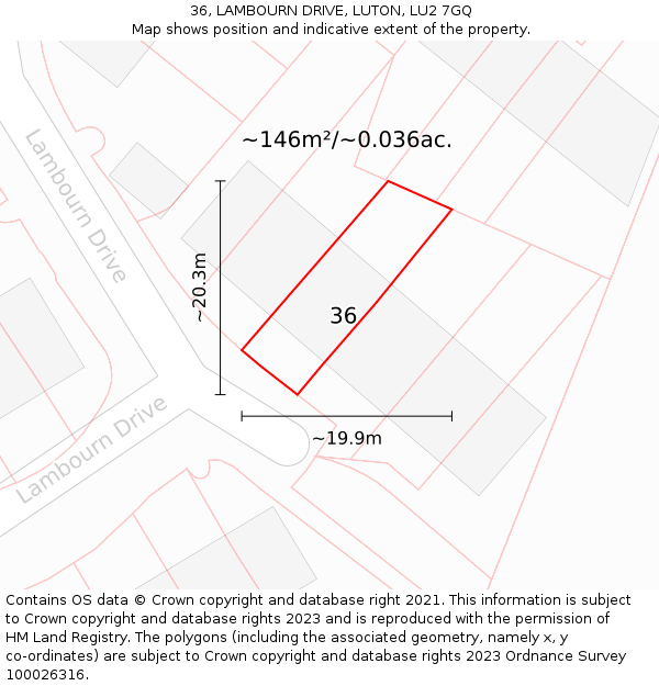 36, LAMBOURN DRIVE, LUTON, LU2 7GQ: Plot and title map