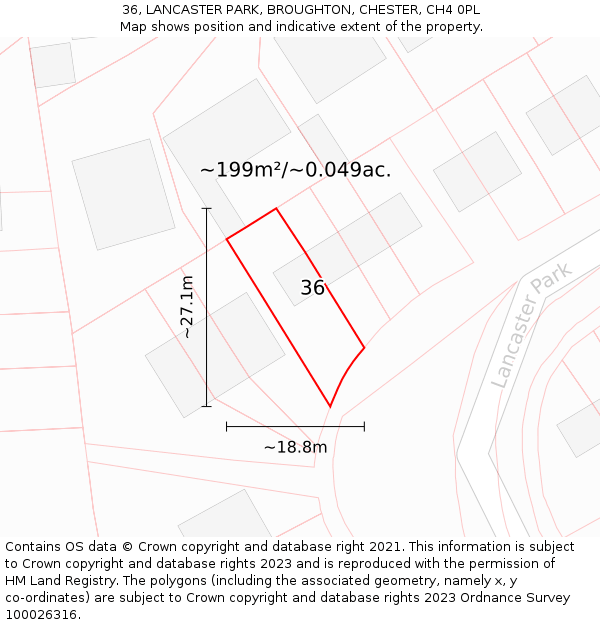 36, LANCASTER PARK, BROUGHTON, CHESTER, CH4 0PL: Plot and title map