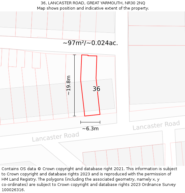 36, LANCASTER ROAD, GREAT YARMOUTH, NR30 2NQ: Plot and title map
