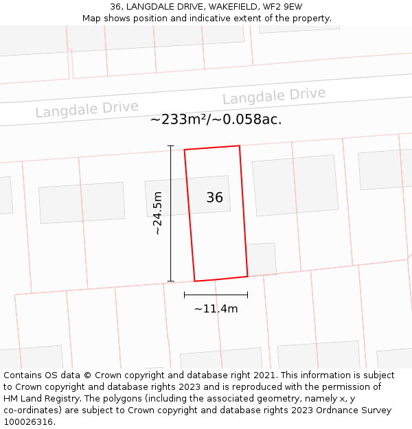36, LANGDALE DRIVE, WAKEFIELD, WF2 9EW: Plot and title map