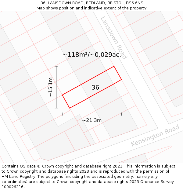 36, LANSDOWN ROAD, REDLAND, BRISTOL, BS6 6NS: Plot and title map