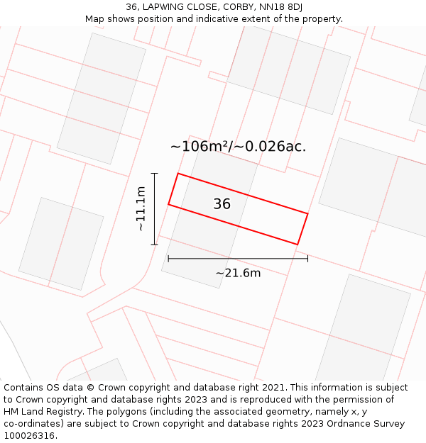 36, LAPWING CLOSE, CORBY, NN18 8DJ: Plot and title map