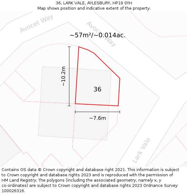 36, LARK VALE, AYLESBURY, HP19 0YH: Plot and title map