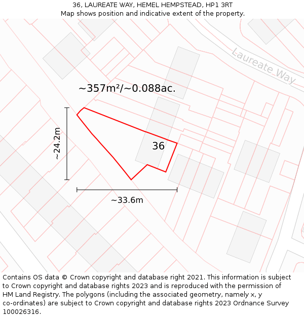 36, LAUREATE WAY, HEMEL HEMPSTEAD, HP1 3RT: Plot and title map