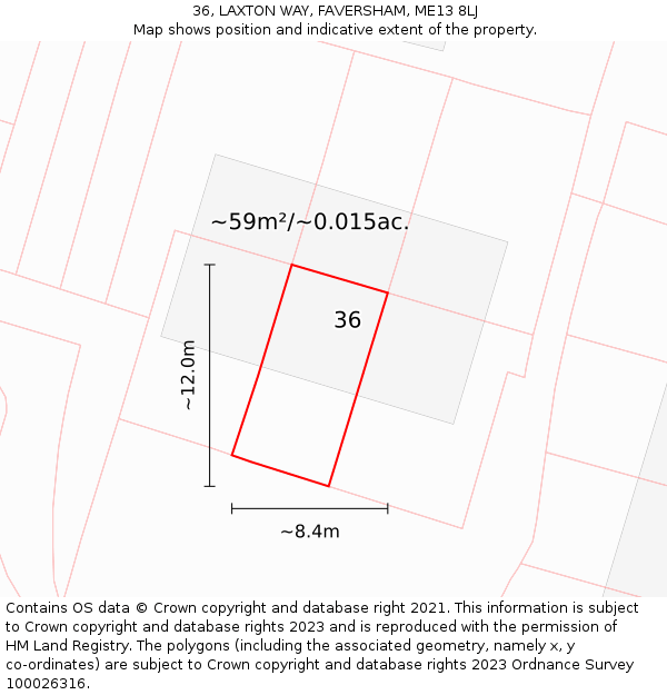 36, LAXTON WAY, FAVERSHAM, ME13 8LJ: Plot and title map