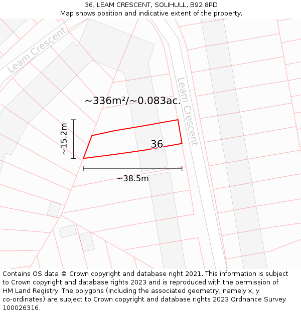 36, LEAM CRESCENT, SOLIHULL, B92 8PD: Plot and title map
