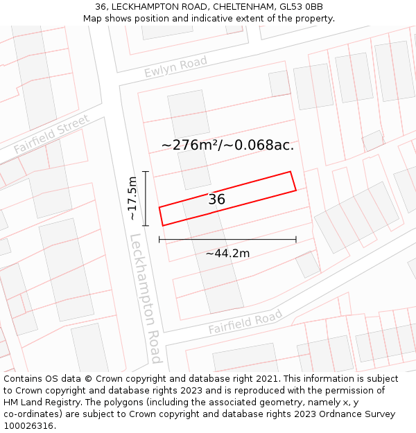 36, LECKHAMPTON ROAD, CHELTENHAM, GL53 0BB: Plot and title map