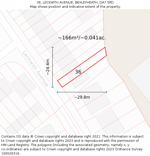 36, LECKWITH AVENUE, BEXLEYHEATH, DA7 5RD: Plot and title map