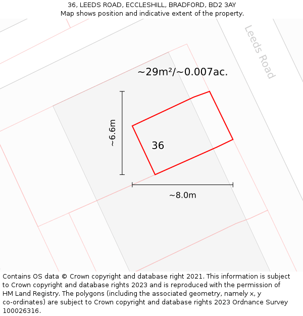 36, LEEDS ROAD, ECCLESHILL, BRADFORD, BD2 3AY: Plot and title map