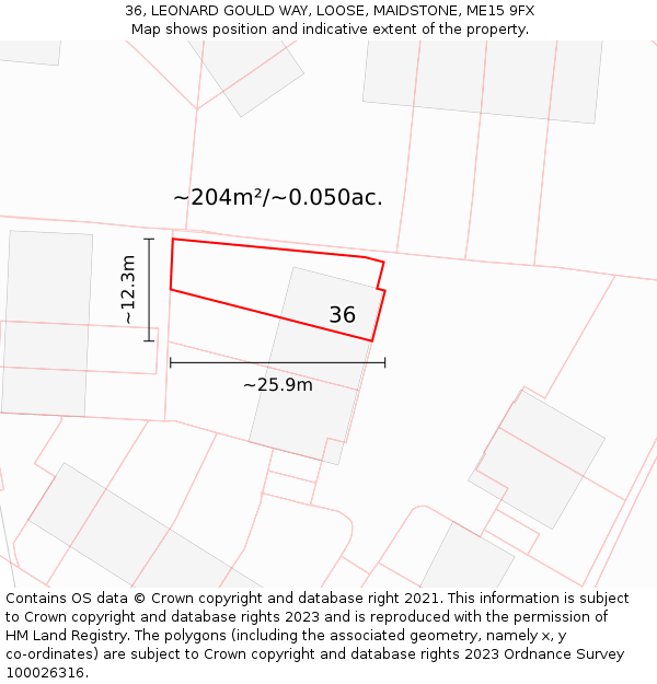36, LEONARD GOULD WAY, LOOSE, MAIDSTONE, ME15 9FX: Plot and title map