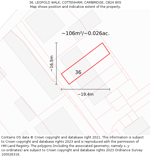 36, LEOPOLD WALK, COTTENHAM, CAMBRIDGE, CB24 8XS: Plot and title map