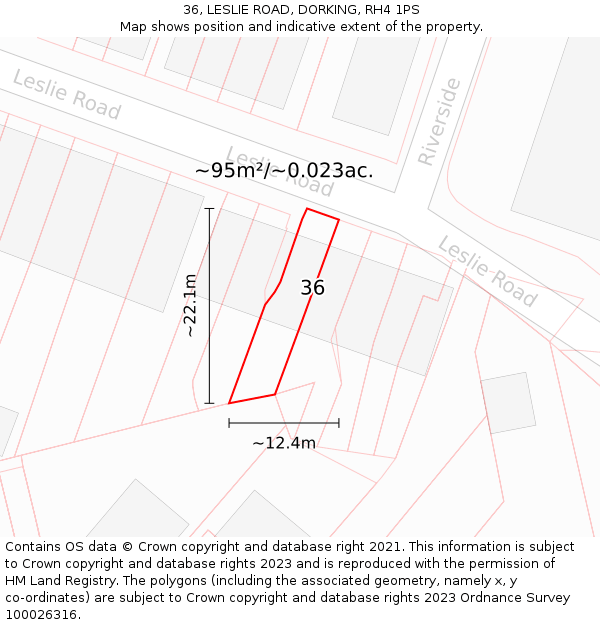 36, LESLIE ROAD, DORKING, RH4 1PS: Plot and title map