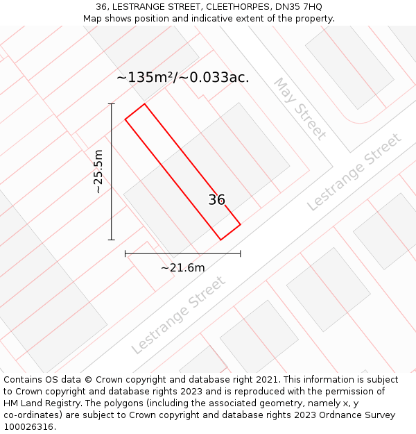 36, LESTRANGE STREET, CLEETHORPES, DN35 7HQ: Plot and title map