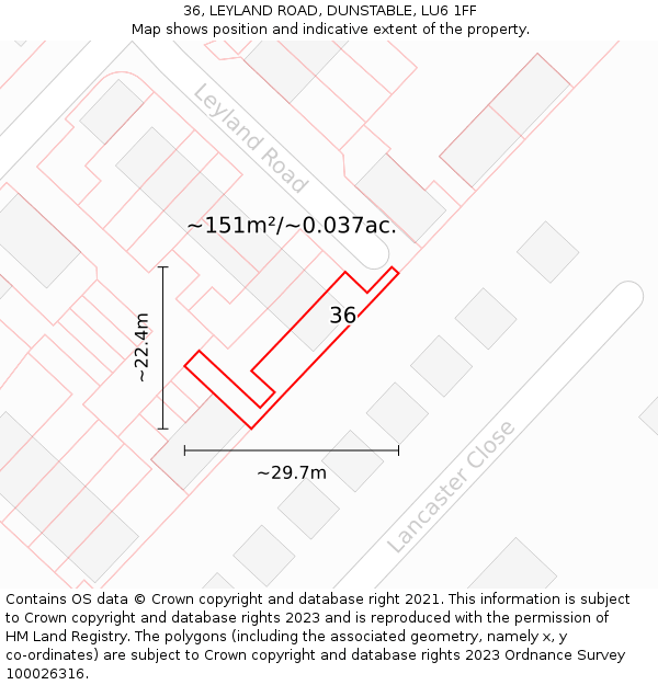 36, LEYLAND ROAD, DUNSTABLE, LU6 1FF: Plot and title map