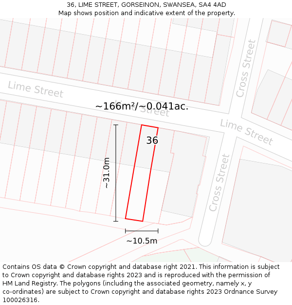 36, LIME STREET, GORSEINON, SWANSEA, SA4 4AD: Plot and title map