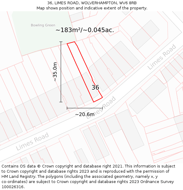 36, LIMES ROAD, WOLVERHAMPTON, WV6 8RB: Plot and title map