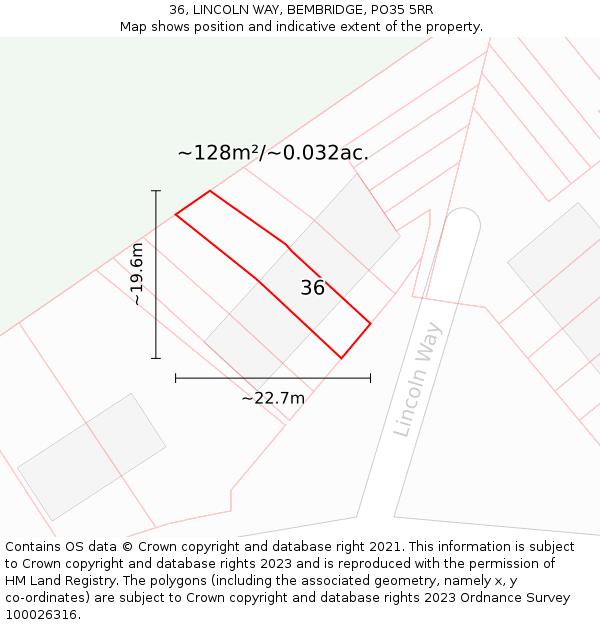 36, LINCOLN WAY, BEMBRIDGE, PO35 5RR: Plot and title map