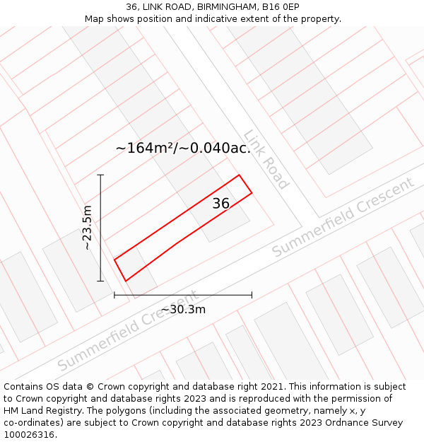 36, LINK ROAD, BIRMINGHAM, B16 0EP: Plot and title map