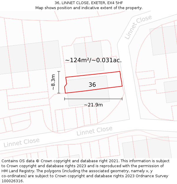 36, LINNET CLOSE, EXETER, EX4 5HF: Plot and title map