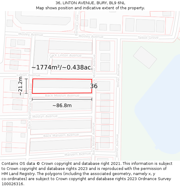 36, LINTON AVENUE, BURY, BL9 6NL: Plot and title map