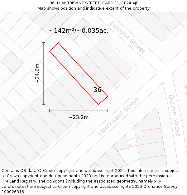 36, LLANTRISANT STREET, CARDIFF, CF24 4JE: Plot and title map