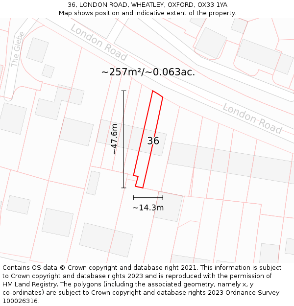 36, LONDON ROAD, WHEATLEY, OXFORD, OX33 1YA: Plot and title map