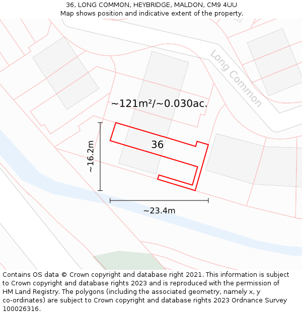 36, LONG COMMON, HEYBRIDGE, MALDON, CM9 4UU: Plot and title map