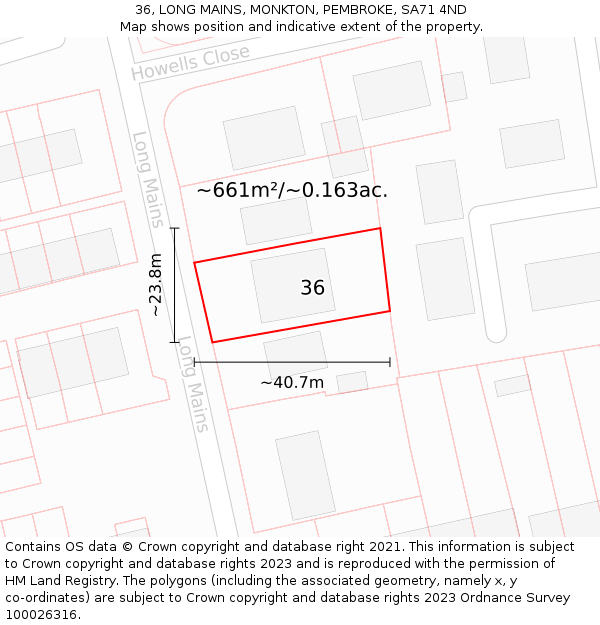 36, LONG MAINS, MONKTON, PEMBROKE, SA71 4ND: Plot and title map