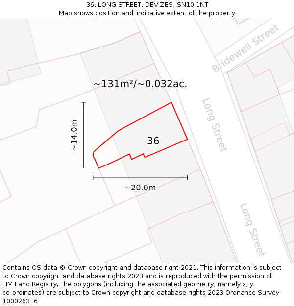 36, LONG STREET, DEVIZES, SN10 1NT: Plot and title map