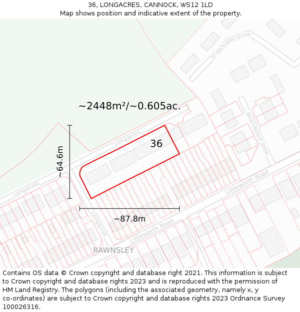 36, LONGACRES, CANNOCK, WS12 1LD: Plot and title map