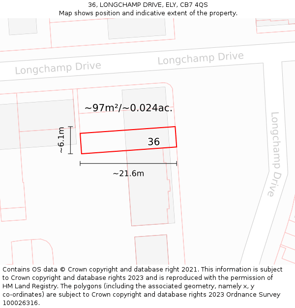 36, LONGCHAMP DRIVE, ELY, CB7 4QS: Plot and title map