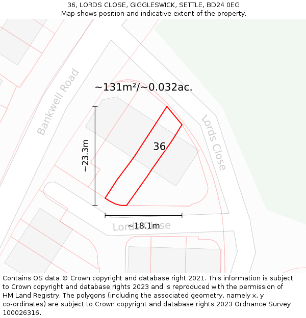 36, LORDS CLOSE, GIGGLESWICK, SETTLE, BD24 0EG: Plot and title map