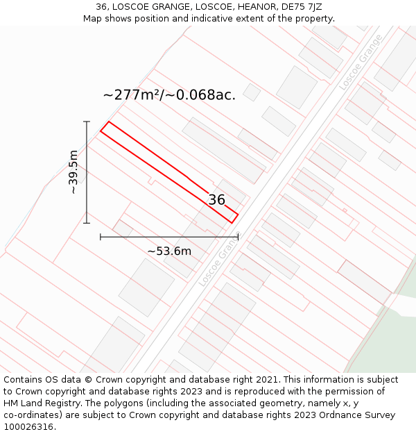 36, LOSCOE GRANGE, LOSCOE, HEANOR, DE75 7JZ: Plot and title map