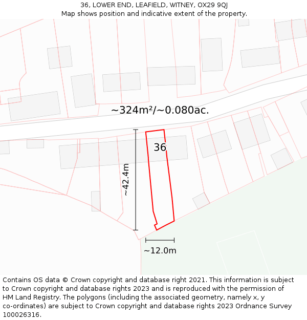 36, LOWER END, LEAFIELD, WITNEY, OX29 9QJ: Plot and title map