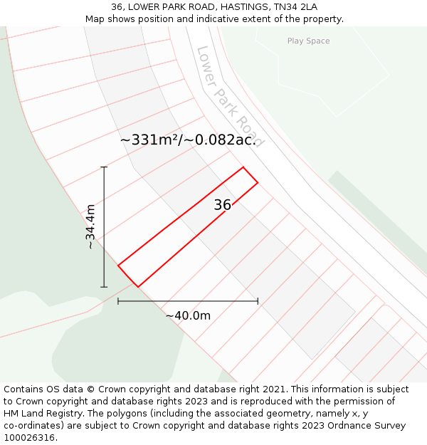 36, LOWER PARK ROAD, HASTINGS, TN34 2LA: Plot and title map
