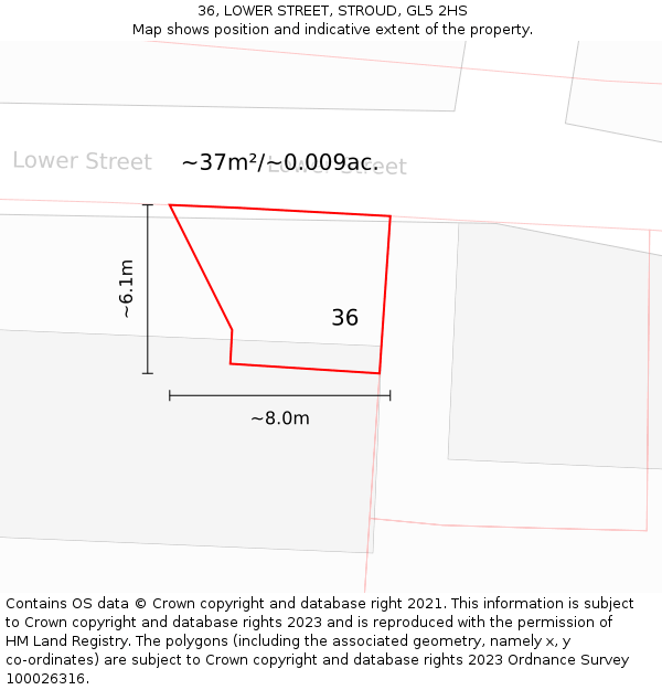 36, LOWER STREET, STROUD, GL5 2HS: Plot and title map