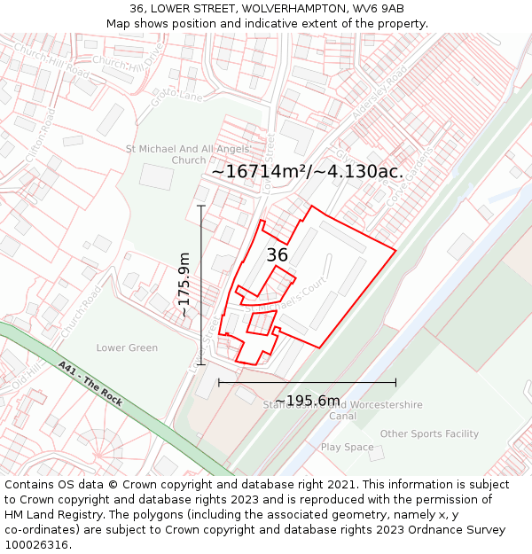 36, LOWER STREET, WOLVERHAMPTON, WV6 9AB: Plot and title map