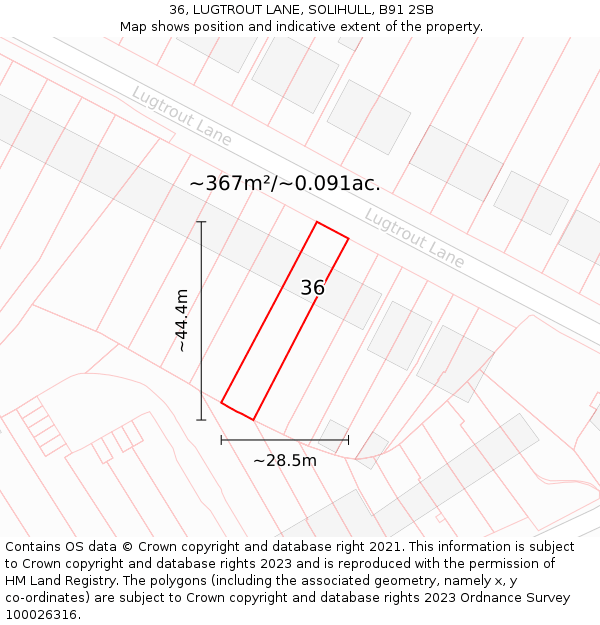 36, LUGTROUT LANE, SOLIHULL, B91 2SB: Plot and title map