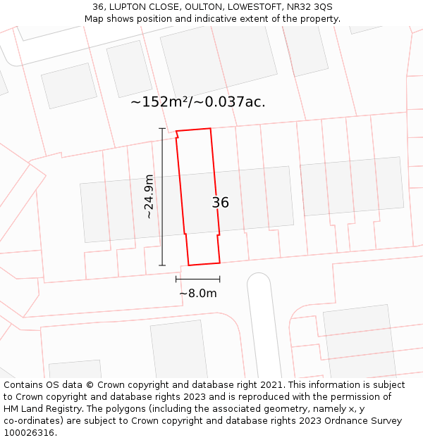 36, LUPTON CLOSE, OULTON, LOWESTOFT, NR32 3QS: Plot and title map