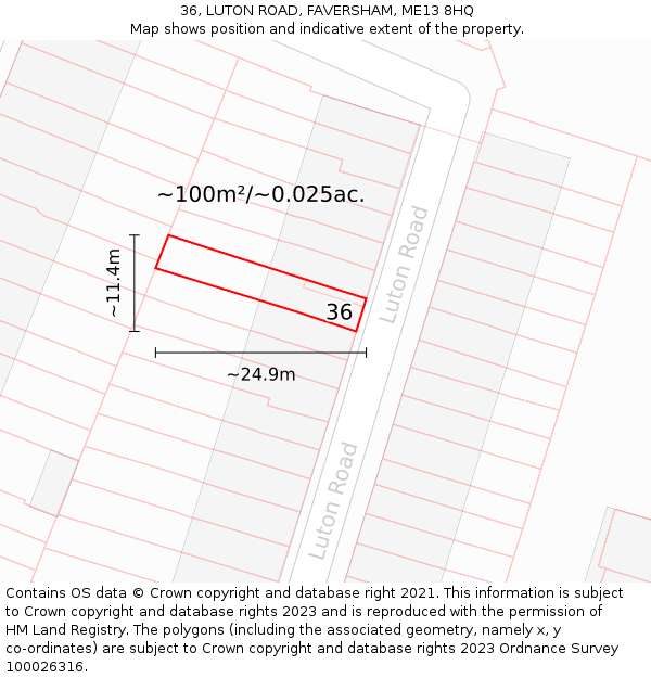 36, LUTON ROAD, FAVERSHAM, ME13 8HQ: Plot and title map