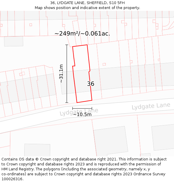 36, LYDGATE LANE, SHEFFIELD, S10 5FH: Plot and title map