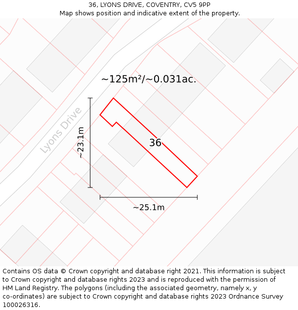 36, LYONS DRIVE, COVENTRY, CV5 9PP: Plot and title map