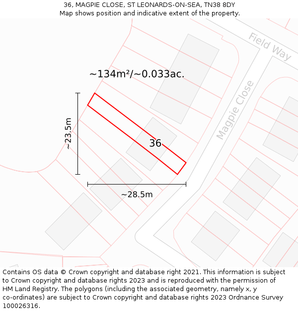 36, MAGPIE CLOSE, ST LEONARDS-ON-SEA, TN38 8DY: Plot and title map