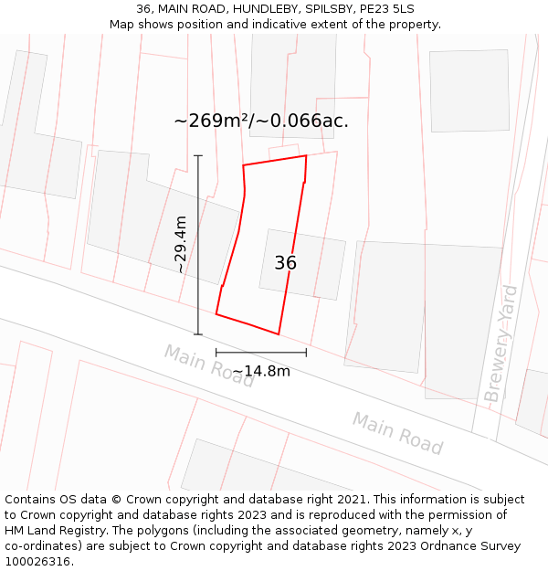 36, MAIN ROAD, HUNDLEBY, SPILSBY, PE23 5LS: Plot and title map