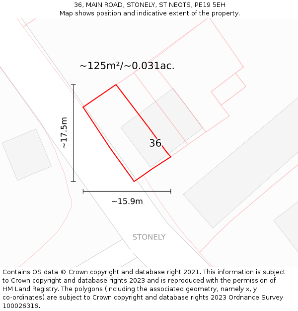 36, MAIN ROAD, STONELY, ST NEOTS, PE19 5EH: Plot and title map