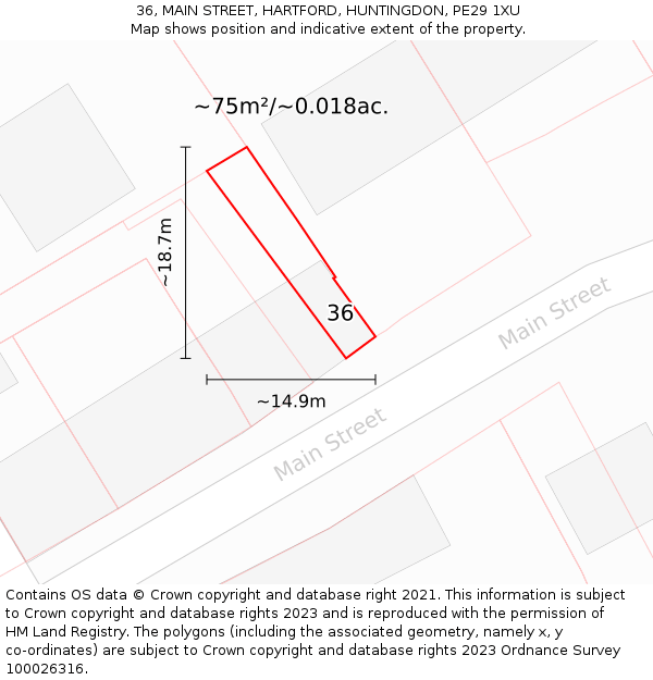 36, MAIN STREET, HARTFORD, HUNTINGDON, PE29 1XU: Plot and title map