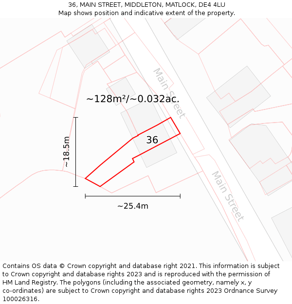 36, MAIN STREET, MIDDLETON, MATLOCK, DE4 4LU: Plot and title map